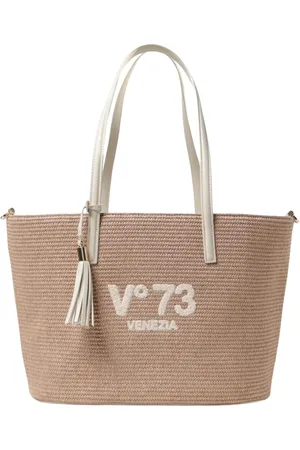 V°73 Torebki, Kobieta, Beżowy, ONE SIZE, Stylowa pleciona torba z frędzlem