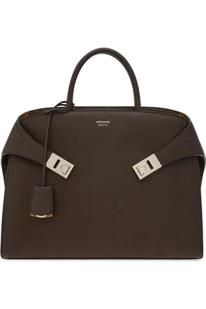 Salvatore Ferragamo Torebki, Mężczyzna, brązowy, ONE SIZE, Brązowa Skórzana Torba z Nadrukiem Logo