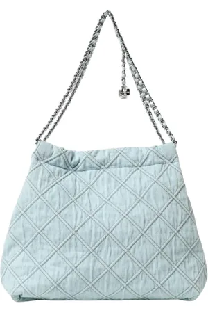 Tory Burch Torebki, Kobieta, Niebieski, ONE SIZE, Denim, Pikowana Torebka na Ramię z Denimu