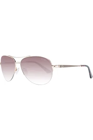Guess Akcesoria, unisex, Żółty, ONE SIZE, Złote Okulary Aviator Brązowe Soczewki