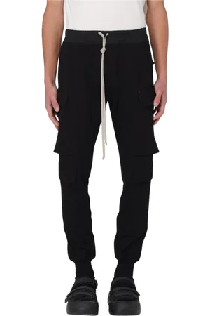 Rick Owens Spodnie, Mężczyzna, Czarny, S, Czarne Spodnie Cargo z Troczkami