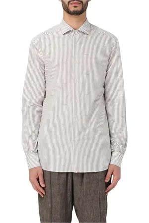 Emporio Armani Koszule, Mężczyzna, Beżowy, M, Elegancka Koszula w Paski