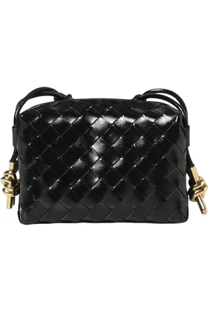 Bottega Veneta Torebki, Kobieta, Czarny, ONE SIZE, Czarna Pleciona Skórzana Torba na Ramię
