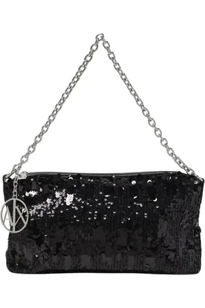 Armani Exchange Torebki, Kobieta, Czarny, ONE SIZE, Czarna Kopertówka Wieczorowa z Cekinami