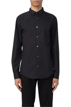 Emporio Armani Koszule, Mężczyzna, Czarny, S, Czarna Koszula Slim Fit z Bawełny