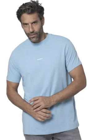 Karl Lagerfeld Koszulki, Mężczyzna, Niebieski, S, Bawełna, Niebieska koszulka T-shirt z logo, krótki rękaw, elastyczna