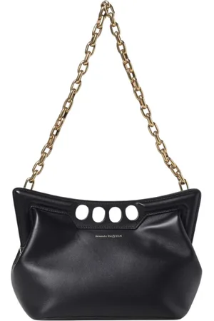 Alexander McQueen Torebki, Kobieta, Czarny, ONE SIZE, Czarna Skórzana Torba na Ramię Łańcuch