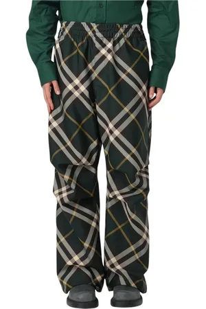 Burberry Spodnie, Mężczyzna, Zielony, M, Zielone Spodnie w Kratę o Luźnym Fasonie