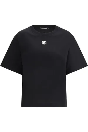 Dolce & Gabbana Koszulki, Kobieta, Czarny, S, Haftowana koszulka z bawełny dla kobiet