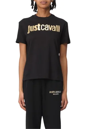 Roberto Cavalli Koszulki, Kobieta, Czarny, L, Koszulka z logo dla kobiet