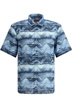 Missoni Koszule, Mężczyzna, Niebieski, S, Koszula z krótkim rękawem w wzór Zig Zag