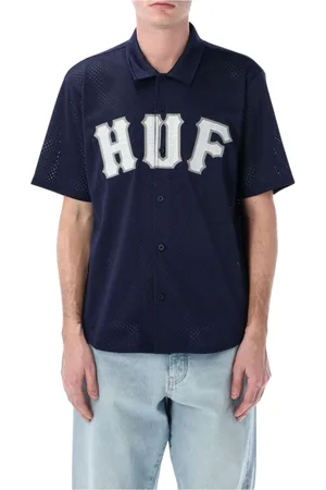 Huf Koszule, Mężczyzna, Niebieski, XL, Len, Niebieski T-shirt z grafiką