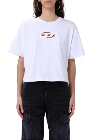 Diesel Koszulki, Kobieta, Biały, XS, Czarny Crop Top z wycięciami