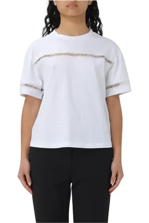 Emporio Armani Koszulki, Kobieta, Biały, S, Biała Koronkowa Koszulka z Krótkim Rękawem