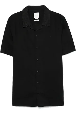 Calvin Klein Koszule, Mężczyzna, Czarny, XL, Czarna Koszula z Krótkim Rękawem i Kołnierzykiem