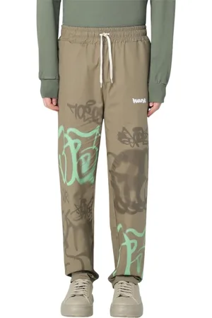 DISCLAIMER Spodnie, Mężczyzna, Zielony, S, Zielone Spodnie Relaxed Fit z Nadrukiem Graffiti