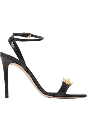 Elisabetta Franchi Buty, Kobieta, Czarny, 38 EU, Czarne sandały na obcasie z złotymi akcentami