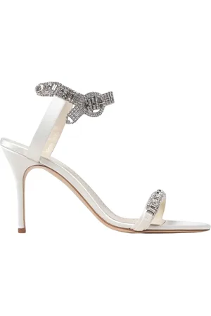 Manolo Blahnik Buty, Kobieta, Beżowy, 41 EU, Kryształowo zdobione satynowe obcasy