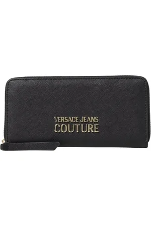 VERSACE Akcesoria, Kobieta, Czarny, ONE SIZE, Czarna Portfel z Logo Zip Around