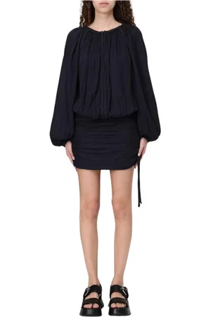 Isabel Marant Sukienki, Kobieta, Czarny, S, Czarna Sukienka Midi z Falbankami