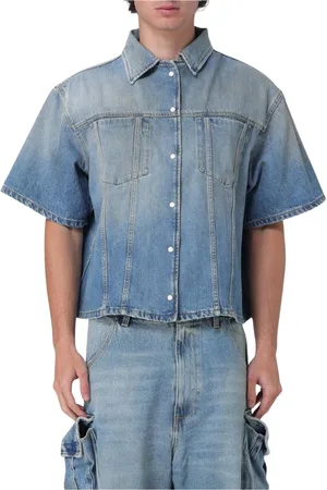 1989 STUDIO Koszule, Mężczyzna, Niebieski, S, Denim, Jeansyowa Koszula Krótki Rękaw Klasyczny Styl