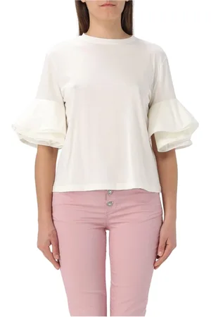Liu Jo Koszulki, Kobieta, Biały, M, Ruffle Sleeve Czarna Koszulka