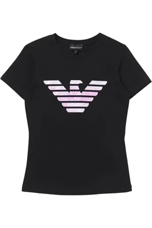 Emporio Armani Koszulki, Kobieta, Czarny, S, Floralny Graficzny T-shirt z Orłem