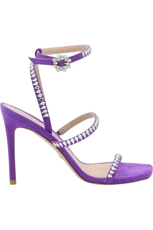 Stuart Weitzman Buty, Kobieta, Fioletowy, 37 1/2 EU, Zamsz, Kryształowo zdobione sandały na obcasie w fiolecie