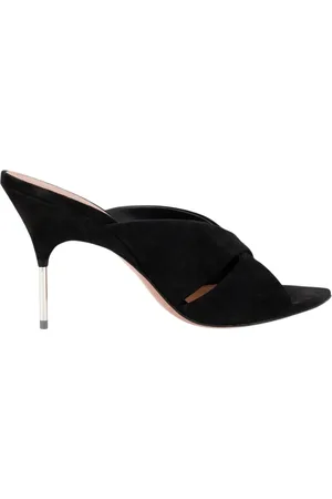 Amina Muaddi Buty, Kobieta, Czarny, 37 1/2 EU, Zamsz, Czarne Zamszowe Szpilki Mules