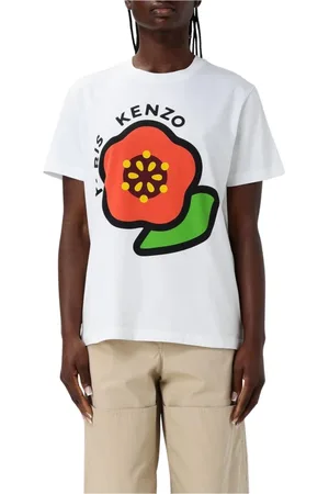 Kenzo Koszulki, Kobieta, Biały, M, Biała Kwiatowa Koszulka Graficzna