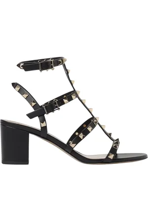 VALENTINO GARAVANI Buty, Kobieta, Czarny, 36 EU, Len, Czarne Rockstud Obcasy Sandały