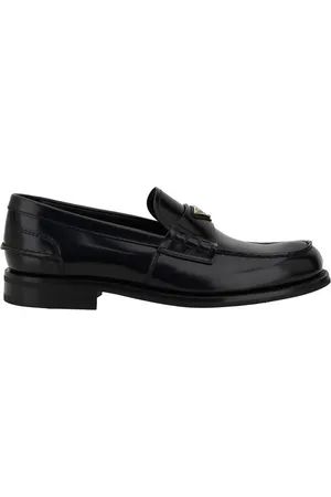 Prada Buty, Mężczyzna, Czarny, 39 1/2 EU, Trjktna Plakietka Mokasyny
