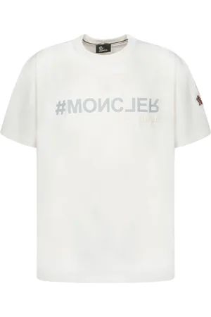 Moncler Koszulki, Mężczyzna, Beżowy, S, Biała Bawełniana Koszulka z Logo