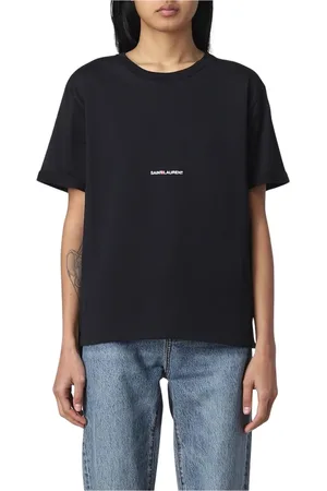Saint Laurent Koszulki, Kobieta, Czarny, S, Czarna Koszulka z Logo dla Kobiet