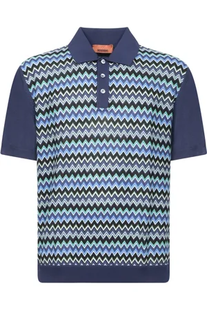 Missoni Koszulki, Mężczyzna, Niebieski, L, Wielokolorowy Sweter Polo ze wzorem zygzak
