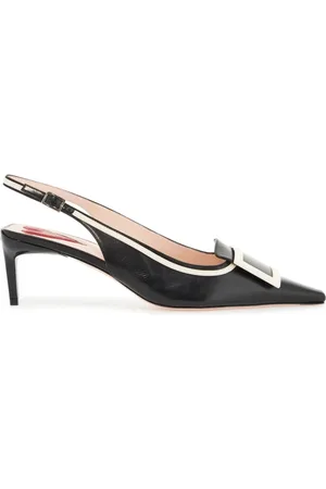 Roger Vivier Buty, Kobieta, Czarny, 37 1/2 EU, Slingback Obcasy z Kwadratowym Nosem i Lakierowaną Sprzączką