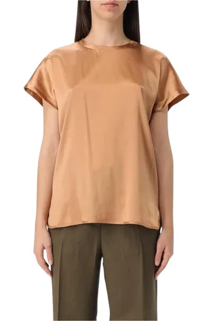 Pinko Bluzki, Kobieta, brązowy, 2XL, Elegancka Jedwabna Bluzka Krótkie Rękawy