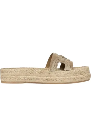 VERSACE Buty, Kobieta, Beżowy, 38 1/2 EU, Zamsz, Beżowe Sandały na Platformie z Wycięciem
