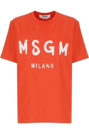 Msgm Koszulki, Kobieta, Pomarańczowy, L, Pomarańczowy T-shirt z Grafiką dla Kobiet