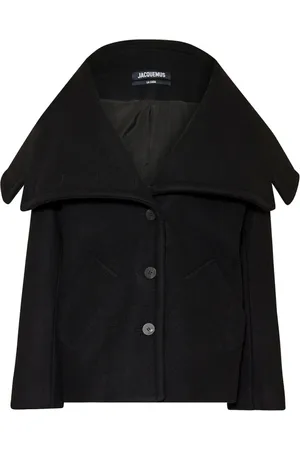 Jacquemus Kurtki, Kobieta, Czarny, S, Czarna Wełniana Kurtka z Zasłonionym Kołnierzem