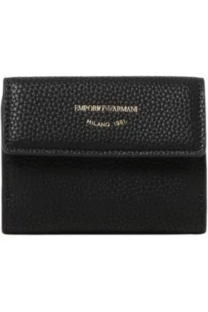 Emporio Armani Akcesoria, Kobieta, Czarny, ONE SIZE, Czarna Skórzana Portmonetka Trifold