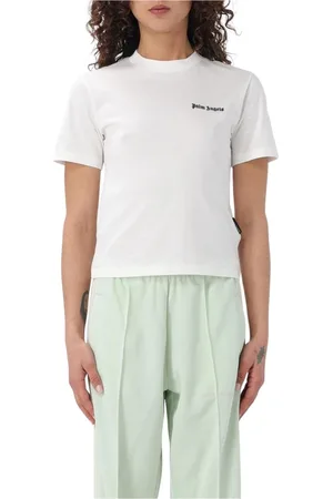 Palm Angels Koszulki, Kobieta, Biały, S, Klasyczny T-shirt z Logo w Białym