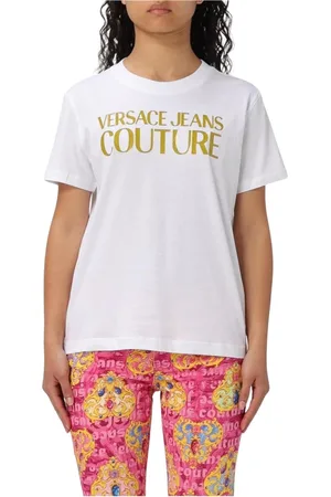 VERSACE Koszulki, Kobieta, Biały, S, Klasyczny T-shirt z Logo dla Kobiet