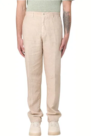 120% Lino Spodnie, Mężczyzna, Beżowy, XL, Beżowe lniane spodnie Stylowy design