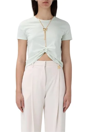Elisabetta Franchi Koszulki, Kobieta, Zielony, S, Elegancki Biały Sweter