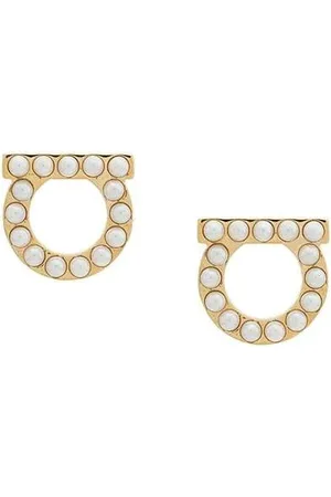 Salvatore Ferragamo Akcesoria, Kobieta, Żółty, ONE SIZE, Kolczyki Stud z Logo Gancini