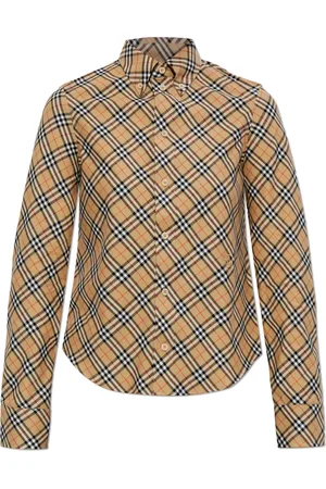Burberry Bluzki, Kobieta, Beżowy, S, Bawełna, Koszula bawełniana w kratę