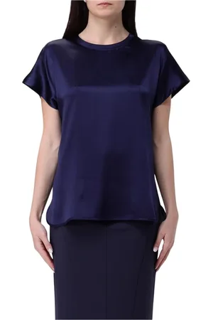 Pinko Bluzki, Kobieta, Niebieski, 2XS, Elegancka Jedwabna Bluzka Krótkie Rękawy