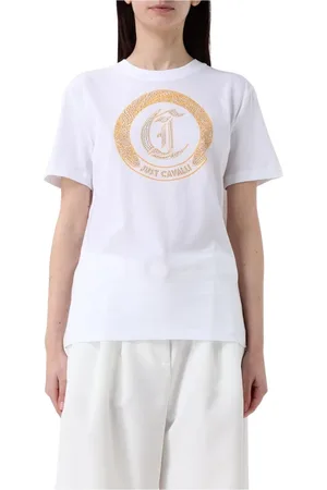 Roberto Cavalli Koszulki, Kobieta, Biały, XS, Kryształowy T-shirt z logo