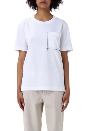Brunello Cucinelli Koszulki, Kobieta, Biały, M, Minimalist Line Graphic T-shirt